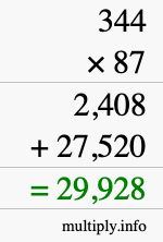 How to calculate 344 times 87 using long multiplication