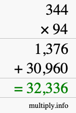 How to calculate 344 times 94 using long multiplication