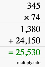 How to calculate 345 times 74 using long multiplication