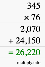How to calculate 345 times 76 using long multiplication