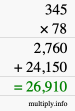 How to calculate 345 times 78 using long multiplication