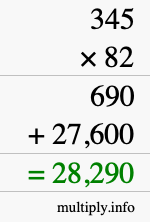 How to calculate 345 times 82 using long multiplication