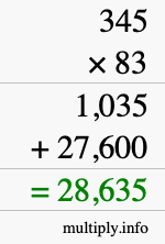 How to calculate 345 times 83 using long multiplication