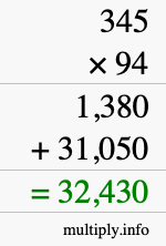 How to calculate 345 times 94 using long multiplication