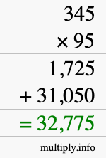 How to calculate 345 times 95 using long multiplication