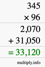 How to calculate 345 times 96 using long multiplication