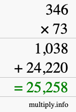 How to calculate 346 times 73 using long multiplication