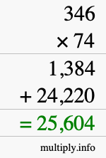 How to calculate 346 times 74 using long multiplication