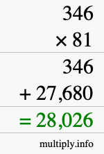 How to calculate 346 times 81 using long multiplication