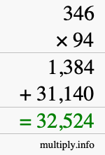 How to calculate 346 times 94 using long multiplication