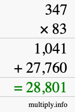 How to calculate 347 times 83 using long multiplication