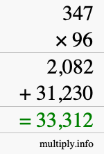 How to calculate 347 times 96 using long multiplication