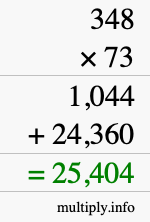 How to calculate 348 times 73 using long multiplication