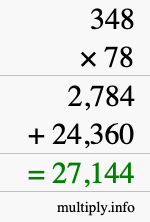 How to calculate 348 times 78 using long multiplication