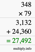 How to calculate 348 times 79 using long multiplication