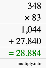 How to calculate 348 times 83 using long multiplication