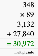 How to calculate 348 times 89 using long multiplication