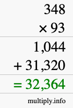 How to calculate 348 times 93 using long multiplication