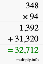How to calculate 348 times 94 using long multiplication