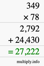 How to calculate 349 times 78 using long multiplication