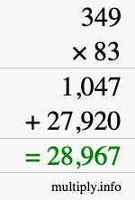 How to calculate 349 times 83 using long multiplication