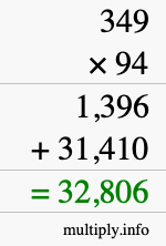 How to calculate 349 times 94 using long multiplication