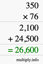 How to calculate 350 times 76 using long multiplication