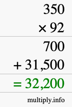 How to calculate 350 times 92 using long multiplication How to calculate 350 times 92 using long multiplication