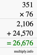 How to calculate 351 times 76 using long multiplication