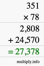 How to calculate 351 times 78 using long multiplication