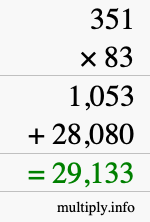 How to calculate 351 times 83 using long multiplication