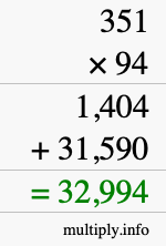 How to calculate 351 times 94 using long multiplication