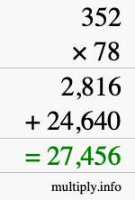 How to calculate 352 times 78 using long multiplication