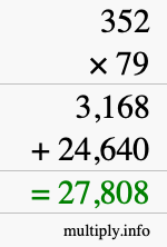 How to calculate 352 times 79 using long multiplication