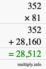 How to calculate 352 times 81 using long multiplication