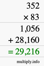 How to calculate 352 times 83 using long multiplication