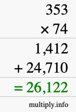 How to calculate 353 times 74 using long multiplication