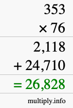 How to calculate 353 times 76 using long multiplication