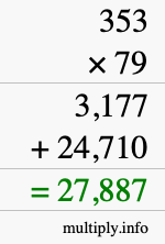 How to calculate 353 times 79 using long multiplication