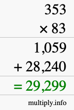 How to calculate 353 times 83 using long multiplication