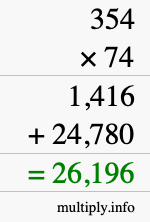 How to calculate 354 times 74 using long multiplication