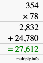 How to calculate 354 times 78 using long multiplication