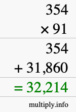 How to calculate 354 times 91 using long multiplication
