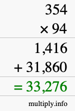 How to calculate 354 times 94 using long multiplication