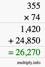 How to calculate 355 times 74 using long multiplication