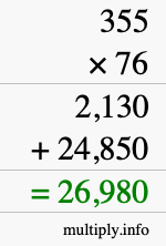 How to calculate 355 times 76 using long multiplication