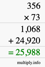 How to calculate 356 times 73 using long multiplication