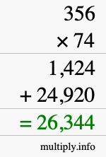 How to calculate 356 times 74 using long multiplication