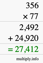 How to calculate 356 times 77 using long multiplication