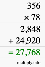 How to calculate 356 times 78 using long multiplication